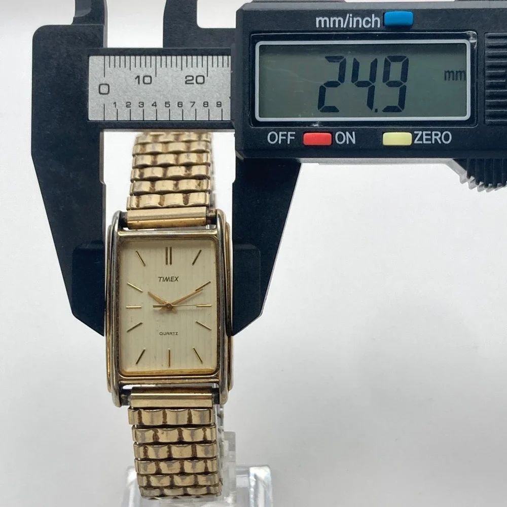 Vintage Timex Men's Tank Watch 25mm Gold Tone Striped Dial New Battery 7